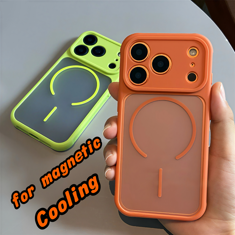เคส แข็ง อะคริลิค Matte/Cooling Edge/orange เคส เข้ากันได้กับ iPhone 11 12 13 14 15 16 17 Pro Max Case ป้องกันลายนิ้วมือแม่เหล็กฝาหลังปลอก
