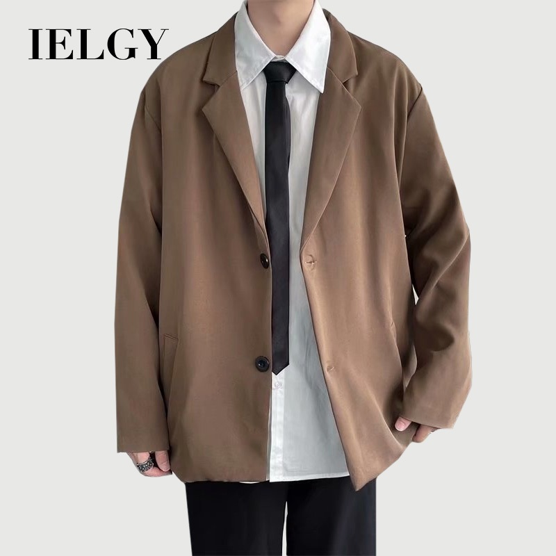 IELGY สีทึบสไตล์ฮ่องกงเสื้อสูทลําลองผู้ชายหลวมสไตล์เกาหลี