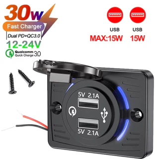 [🇹🇭⚡12hจัดส่ง] 4 พอร์ต 12-24V QC3.0 PD30W รถ Quick Charger ซ็อกเก็ต Quick Charge Dual USB พร้อมฝาครอบเลื่อน Outlet แผงอะแดปเตอร์สําหรับรถบรรทุก Camper อุปกรณ์เสริม