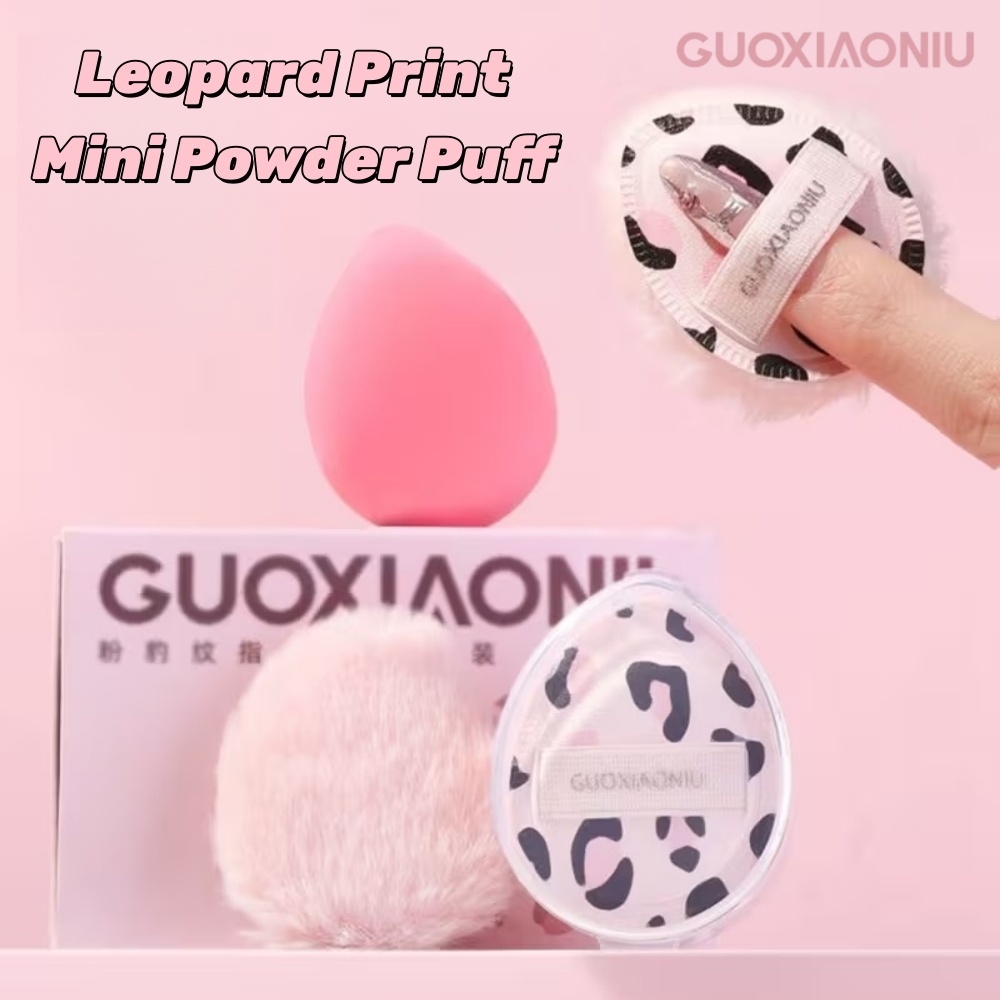 GUOXIAONIU 2PCS พัฟแต่งหน้าขนาดเล็ก ลายเสือดาว ดีไซน์ตามหลักสรีรศาสตร์ พัฟนุ่มฟูสำหรับทารองพื้น บลัช