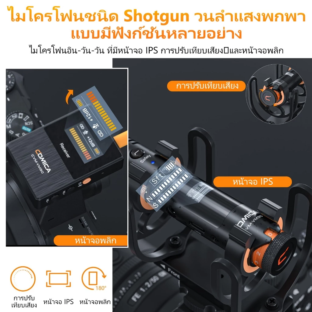 COMICA VM30 2.4G Super Cardioid Condenser ไมโครโฟนไร้สายสําหรับกล้อง สมาร์ทโฟน คอมพิวเตอร์ ไมโครโฟน 3.5 มม. และ USB มืออาชีพสําหรับการถ่ายวิดีโอ, สตรีมมิ่งสด, การรายงาน thumbnail 4