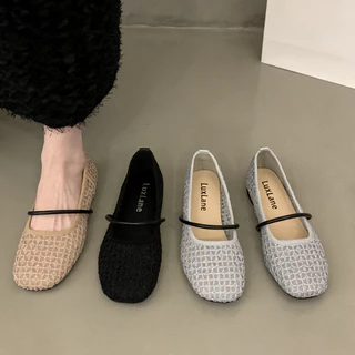 (พร้อมกล่อง) LuxLane Mary Jane Flats รองเท้าแตะสําหรับผู้หญิง Elegant Breathable ตาข่ายตุ๊กตาแฟลตสําหรับคริสต์มาสรองเท้าแตะกลวง