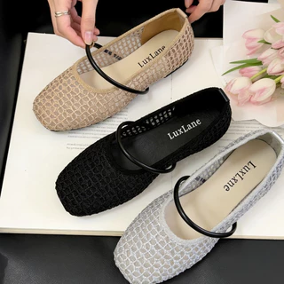 (พร้อมกล่อง) LuxLane Mary Jane Flats รองเท้าแตะสําหรับผู้หญิง Elegant Breathable ตาข่ายตุ๊กตาแฟลตสําหรับคริสต์มาสรองเท้าแตะกลวง
