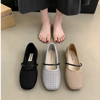 (พร้อมกล่อง) LuxLane Mary Jane Flats รองเท้าแตะสําหรับผู้หญิง Elegant Breathable ตาข่ายตุ๊กตาแฟลตสําหรับคริสต์มาสรองเท้าแตะกลวง