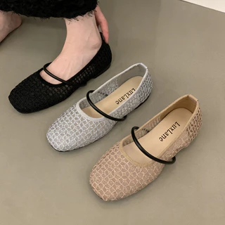 (พร้อมกล่อง) LuxLane Mary Jane Flats รองเท้าแตะสําหรับผู้หญิง Elegant Breathable ตาข่ายตุ๊กตาแฟลตสําหรับคริสต์มาสรองเท้าแตะกลวง