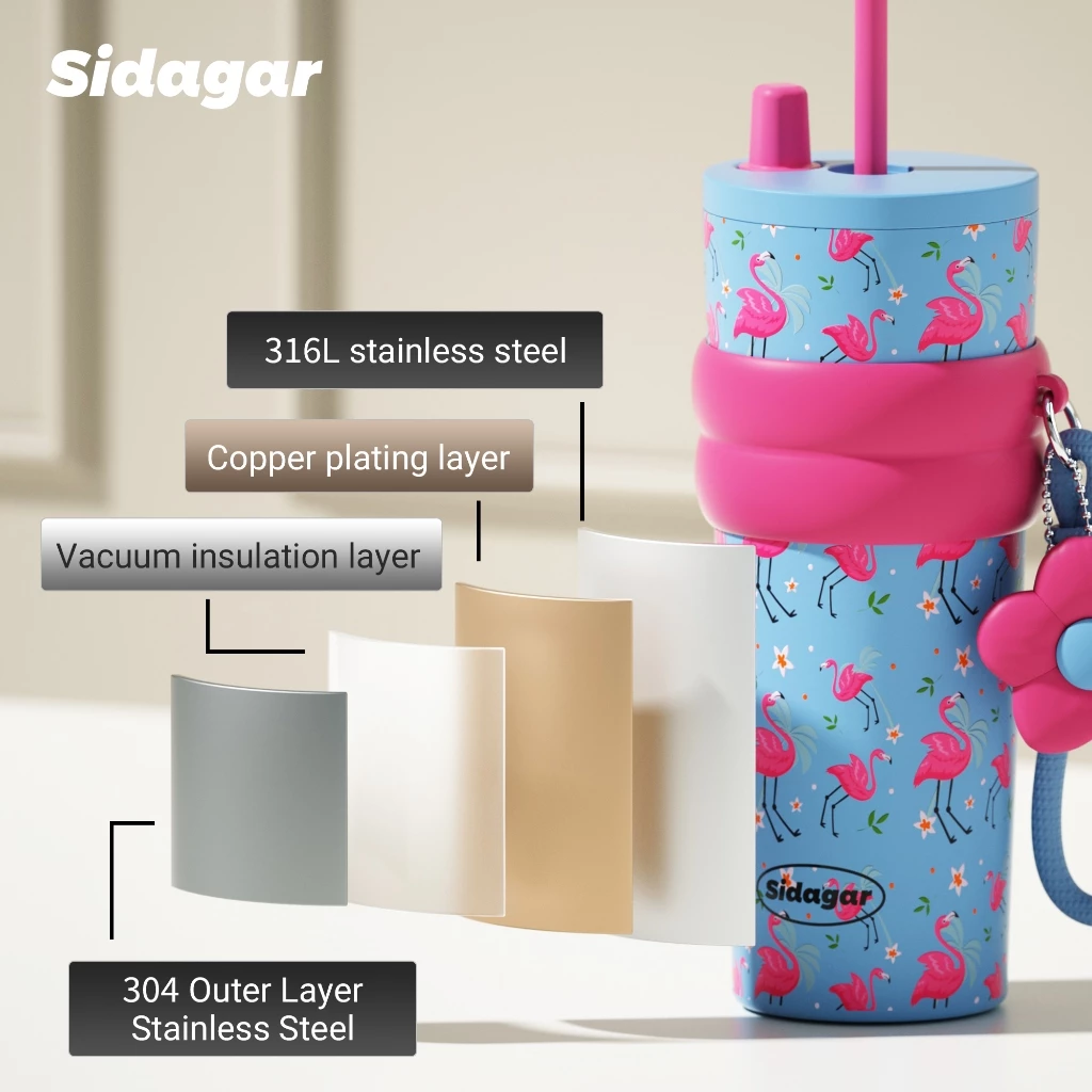 Sidagar (710ml) กระติกน้ำสแตนเลสสองชั้นแบบสุญญากาศ พร้อมหลอดดูดและฝาปิดหลอดป้องกันฝุ่น เก็บความร้อนหรือความเย็นได้นาน thumbnail 4