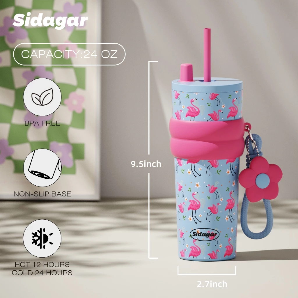Sidagar (710ml) กระติกน้ำสแตนเลสสองชั้นแบบสุญญากาศ พร้อมหลอดดูดและฝาปิดหลอดป้องกันฝุ่น เก็บความร้อนหรือความเย็นได้นาน thumbnail 3