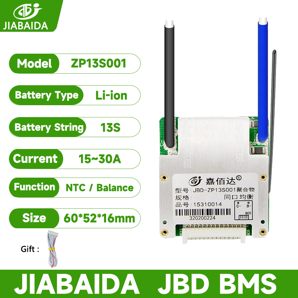 JBD BMS 13S 48V Li-ion 3.7V แบตเตอรี่ลิเธียม 15A 20A 25A 30A กระแสต่อเนื่อง jiabaida BMS พร้อม Balan