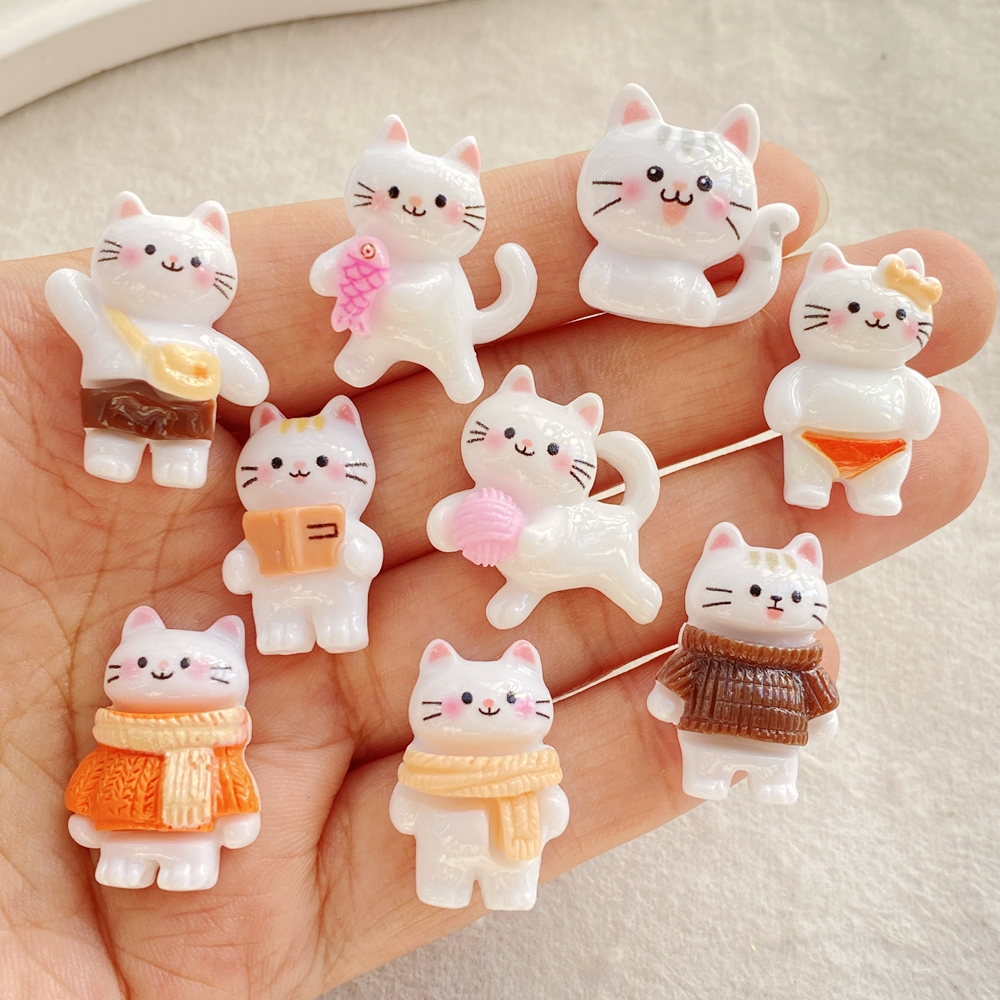10 ชิ้นผสมเรซิ่นการ์ตูนกินปลาลูกแมวแบนกลับการ์ด Boxiong หินสมุดภาพ DIY ตกแต่งตุ๊กตาหัตถกรรมอุปกรณ์เสริม