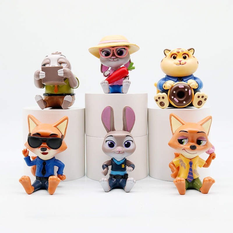 6 ชิ้น/เซ็ต 8 ซม.อะนิเมะท่านั่งกระต่าย Judy Hopps Fox Nick Wilde แฟลช Slothmore รุ่น Q PVC ตัวเลขการกระทําตุ๊กตาของเล่น
