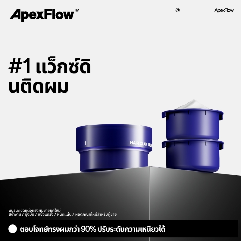 ApexFlow #1 แฮร์เคลย์ แว็กซ์ผม แฮร์เคลย์สำหรับผู้ชาย ยึดทรงแน่นยาวนาน ทรงเท็กซ์เจอร์สไตล์เมสซี่ ควบคุมระดับความแข็งแรงได้ คอลเลกชัน ทรงล็อกนาน 24ชม. ดูเท็กซ์เจอร์