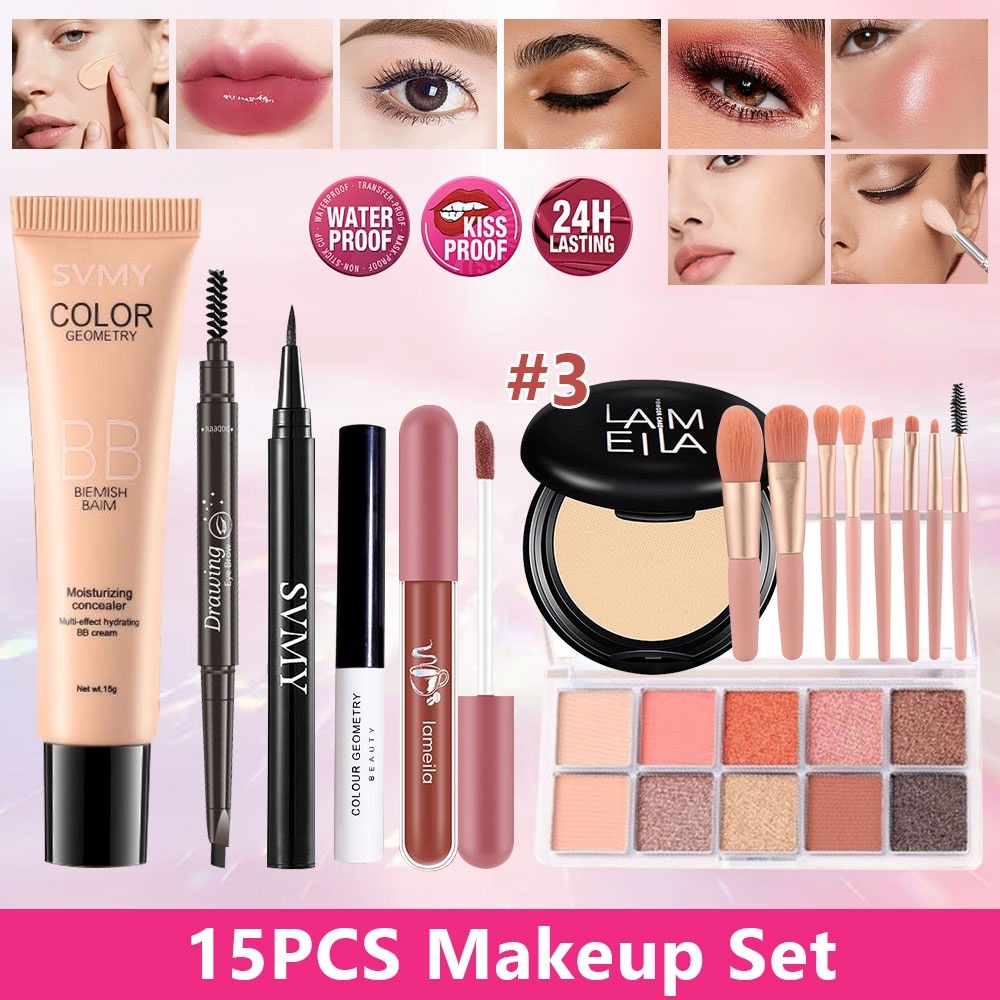 [ในสต็อก]【ชุดแต่งหน้า 20 ชิ้น】ชุดแต่งหน้าเครื่องสำอาง รองพื้น + คอนซีลเลอร์ + แป้งฝุ่น + ดินสอเขียนคิ้ว + บิวตี้เอ้ก + อายไลเนอร์ + บลัชออน + มาสคาร่า + ลิปกลอส + ที่ดัดขนตา + เครื่องสำอาง 7 ชิ้น GoldenKey – โปรปัง