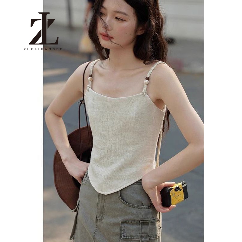 ZHELIHANGFEI   เสื้อกล้ามสไตล์ย้อนยุคสำหรับผู้หญิง แบบสายสะพายไหล่ปรับได้ ไม่มีแขน