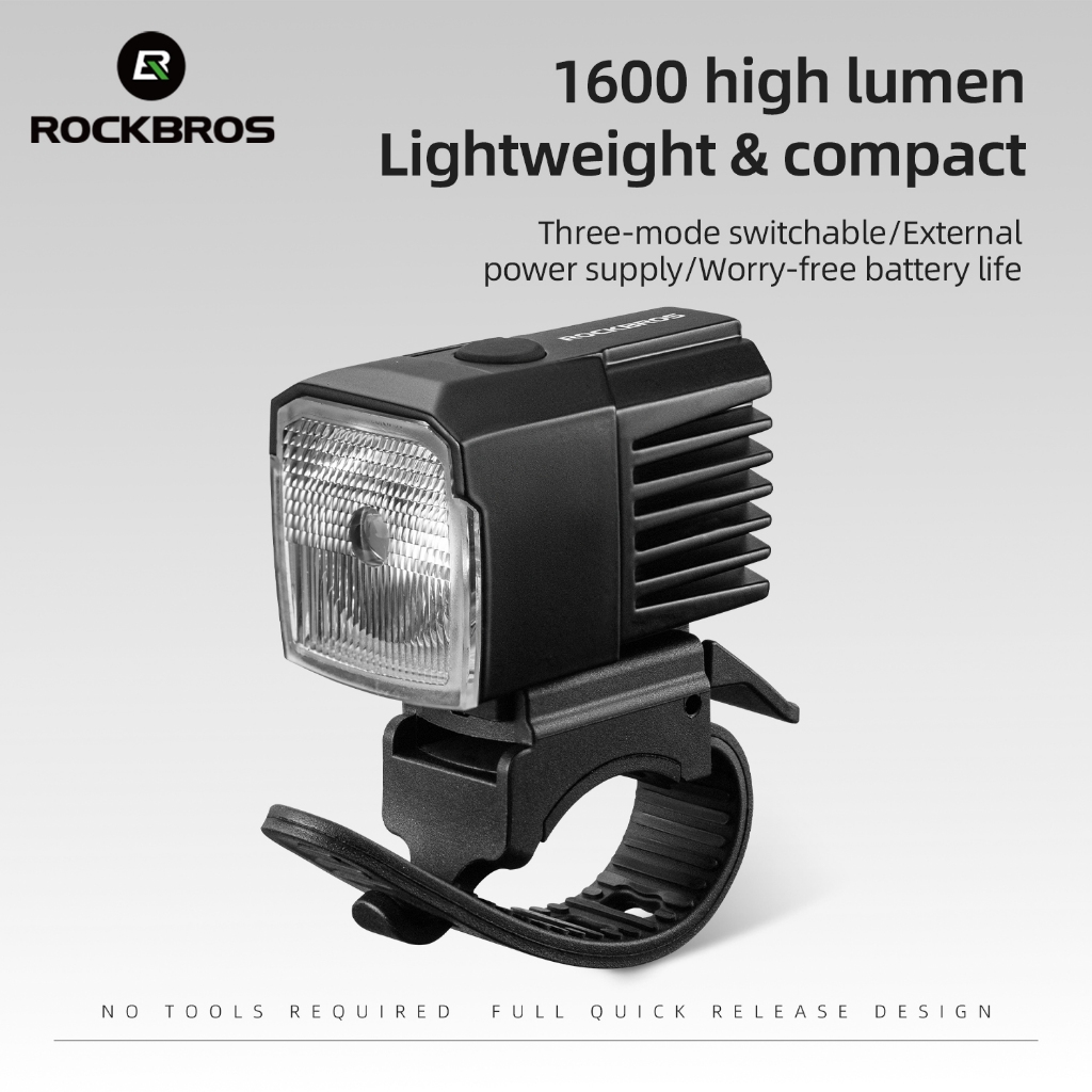 ROCKBROS ไฟหน้าจักรยานภายนอก 1600 Lumens IPX6 กันน้ําด้านหน้าน้ําหนักเบาขนาดกะทัดรัด MTB Road Bike อุปกรณ์เสริม
