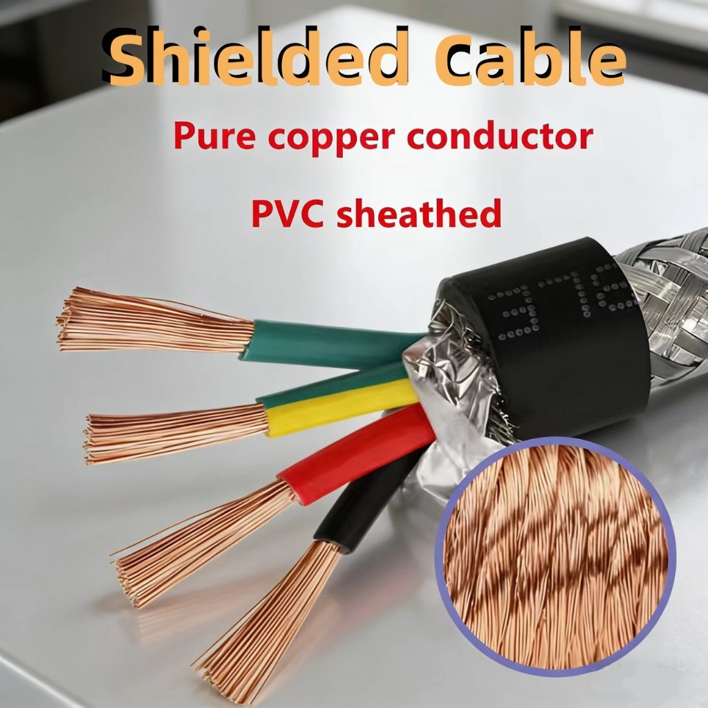 RVVP สายเคเบิลป้องกัน 2/3/4/5/6/7/8 Core ฉนวนกันความร้อน PVC Shielded ลวด 0.3mm2 0.5mm2 0.75mm2 1mm2 1.5mm2 ทองแดงบริสุทธิ์ RVVP ควบคุมสายสัญญาณ 2/5m