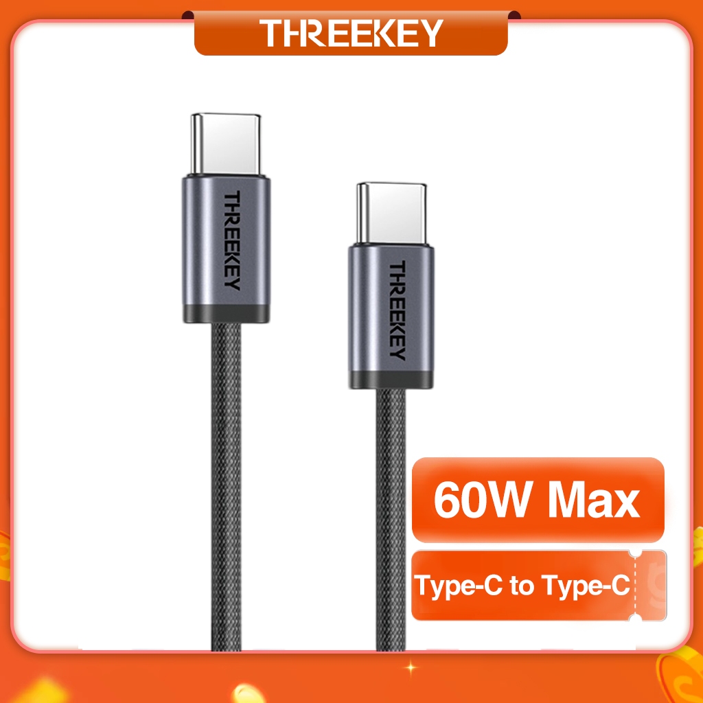 THREEKEY NB07 สายชาร์จเร็ว สายเคเบิลถักโลหะผสมอะลูมิเนียม 60W Type-c to Type-c ความยาว 1 เมตร