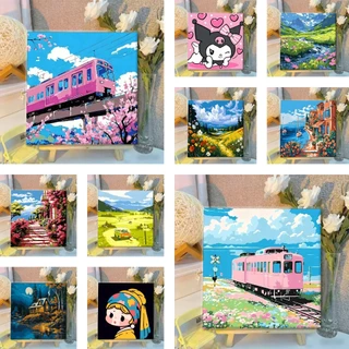 View Style พร้อมส่ง ระบายสีตามเลข เฟรมผ้าใบ ภาพวาดระบายสีตามตัวเลข 20*20cm ภาพระบายตามตัวเลข ที่ ภาพร่าง น้ำ ตัว เซตสี