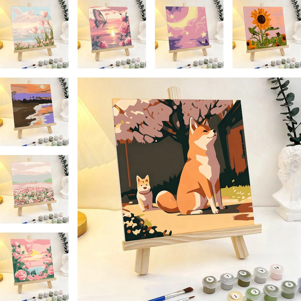 พร้อมส่ง 20X20 ซม ผ้าใบระบายสี ระบายสีตามตัวเลข ระบายสีตามตัวเลข ระบายสี DIY กรอบไม้กดระบายสี รูปดอกทิวลิป ขนาด ขึงเฟรมไม้พร้อมอุปกรณ์ ราคา ถูกที่สุด ดีลบีเคเค