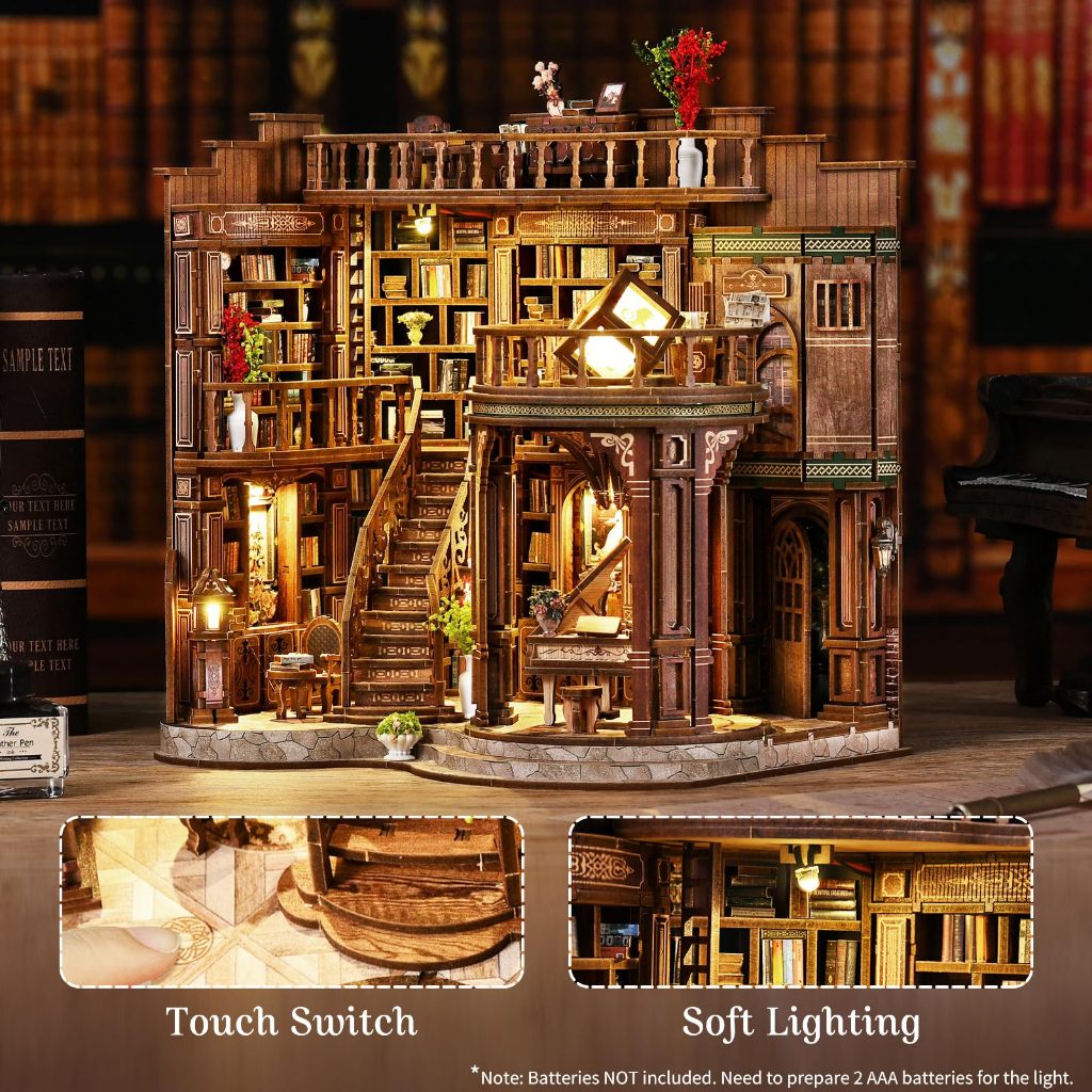 (The Whispering Library) หนังสือ Nook Kit DIY Miniature House 3D ปริศนาไม้ชั้นวางหนังสือแทรกตกแต่งสร