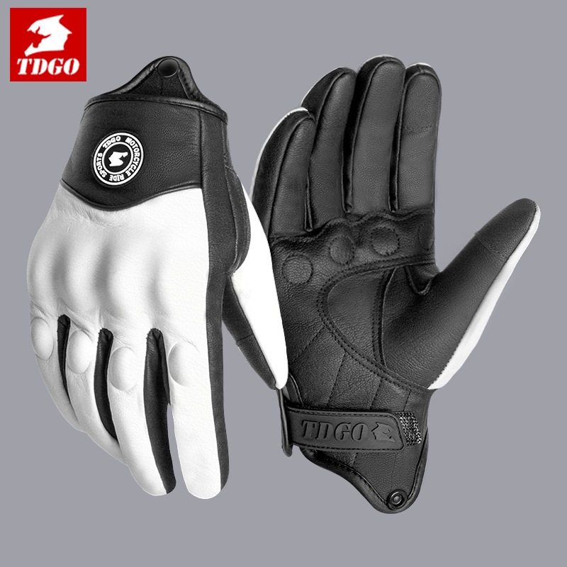 TDGO ถุงมือมอเตอร์ไซค์ผู้ชายถุงมือขี่ฤดูหนาวหนังแท้พร้อมสนับมือ