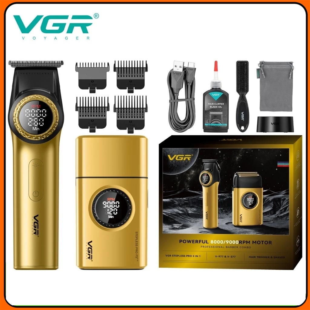 VGR V-977 & V-377 Professional Barber Series Trimmer & Shaver Combo | มอเตอร์ 9000 RPM, การควบคุม 21