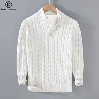 {เก็บ } ฤดูใบไม้ร่วงฤดูหนาวผู้ชายครึ่งคอเต่าซิปลายเสื้อกันหน…