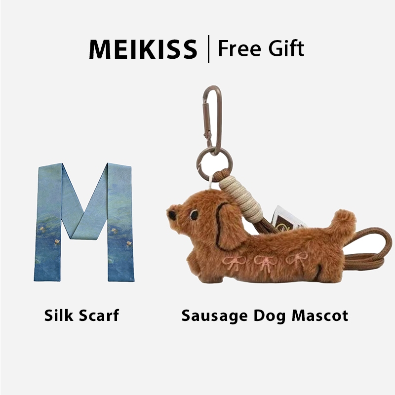 MEIKISS Free Gift Sausage Dog Mascot Bag Charms & Silk Scarf