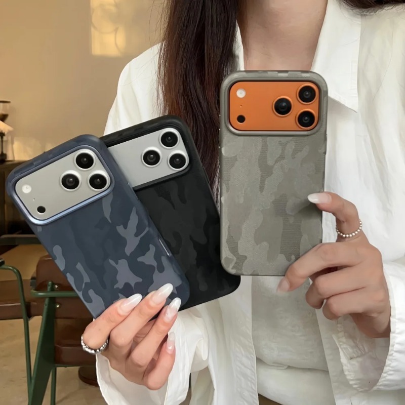 HOCE ลายพรางหนังแม่เหล็กเคสโทรศัพท์สําหรับ iPhone 17 16 15 14 13 12 Pro Max เลนส์โลหะฝาครอบกันกระแทก