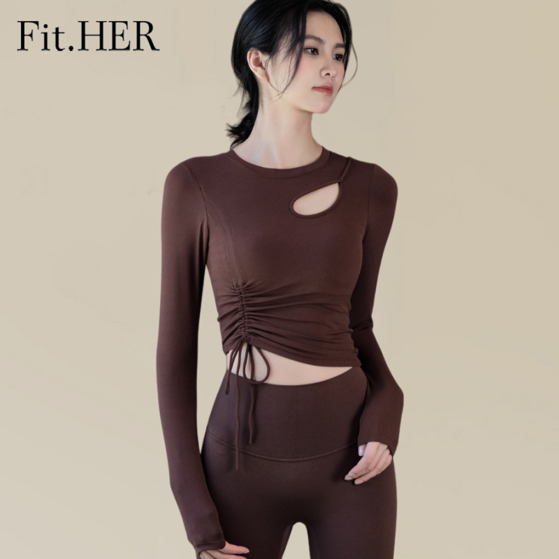 Fit.HER ชุดโยคะคุณภาพสูง แบบกระชับมัด เพียบพร้อมด้วยเสื้อชั้นในในตัว สไตล์แขนยาวสำหรับพิลาทิสและฟิตเนส