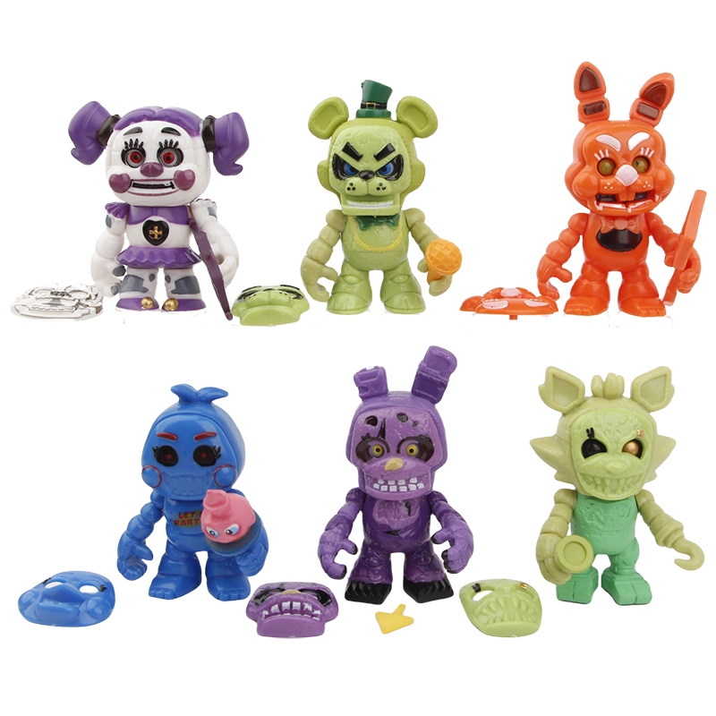 6 ชิ้น/เซ็ต 7-9 ซม. Five Nights ที่ Freddys เกมรูปสี Freddy Fazbear Chica Foxy รุ่น Q PVC ตัวเลขการกระทําตุ๊กตาของเล่น