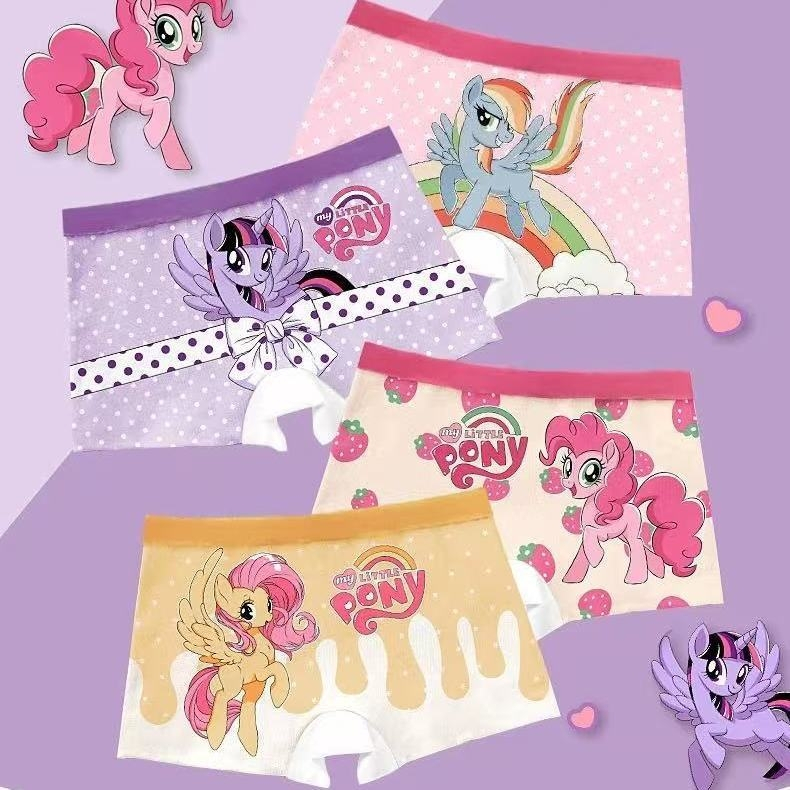 ชุดบราและกางเกงใน 4 ชิ้นสำหรับเด็กผู้หญิงวัยเตาะแตะ - พิมพ์ลายการ์ตูนน่ารัก ผ้านุ่มสบาย