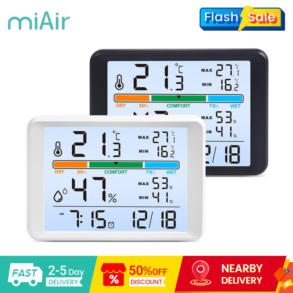 Miair นาฬิกาปลุกอัจฉริยะ 810 เวลา+ วันที่ + อุณหภูมิ /  ความชื้น Temperature Humidity Clock เครื่องวัดอุณหภูมิความชื้น นาฬิกาวัดอุณหภูมิ นาฬิกาวัดความชื้น นาฬิกาอุณหภูมิความชื้น