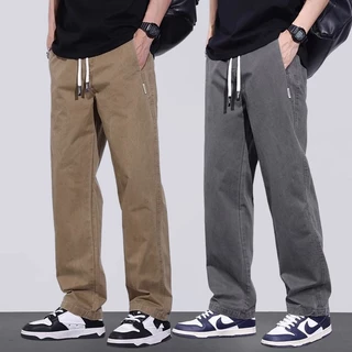 กางเกงสแล็คชาย เอวปรับได้ ผ้าไม่ยับ สีดำ ไซส์ M-4XL ขาตรงแฟชั่นย้อนยุคหลวมๆ