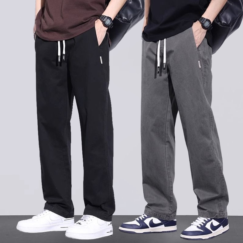 กางเกงขากว้างผู้ชายแบบญี่ปุ่น ทรงหลวม มีเข็มขัดยางยืด สไตล์คลาสสิก