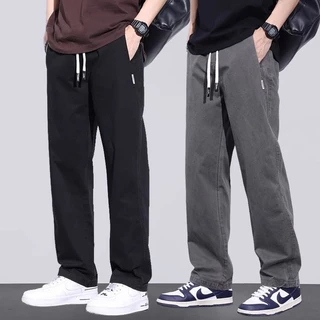 กางเกงสแล็คชาย เอวปรับได้ ผ้าไม่ยับ สีดำ ไซส์ M-4XL ขาตรงแฟชั่นย้อนยุคหลวมๆ