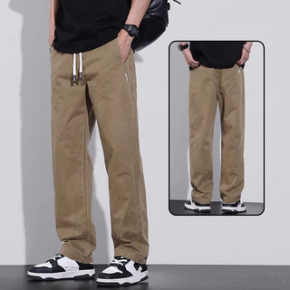 กางเกงสแล็คชาย เอวปรับได้ ผ้าไม่ยับ สีดำ ไซส์ M-4XL ขาตรงแฟชั่นย้อนยุคหลวมๆ