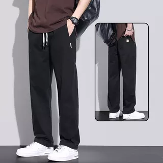 กางเกงสแล็คชาย เอวปรับได้ ผ้าไม่ยับ สีดำ ไซส์ M-4XL ขาตรงแฟชั่นย้อนยุคหลวมๆ