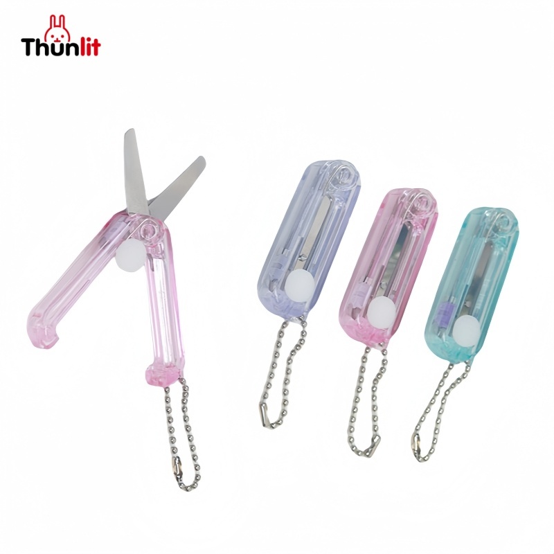 Thunlit โปร่งใส Retractable กรรไกร Ins คู่มือ Mini ความปลอดภัยกรรไกร Key จี้พับ Handmade กรรไกร