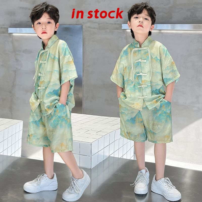 [Grojoy] Boy Hanfu Suit Tang Suit Medium Big Kid ชุดสูทสองชิ้นสไตล์จีน GR334 #