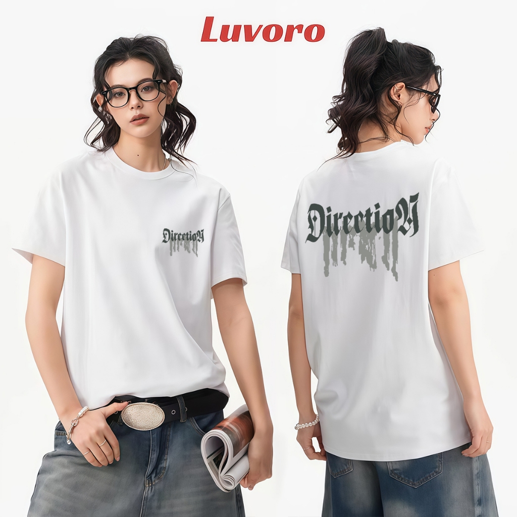(ผ้าฝ้าย 100%) Luvoro 2025 เสื้อยืด เสื้อยืดสีดำและสีขาว ไซส์บวก ลายย้อนยุค อกกว้างแบบวงกลม สำหรับทั้งชายและหญิง จากฝ้ายบริสุทธิ์ 100% และสีขาว เสื้อยืดทูโทน เสื้อกีฬา เสื้อยืดแขนสั้น C1713