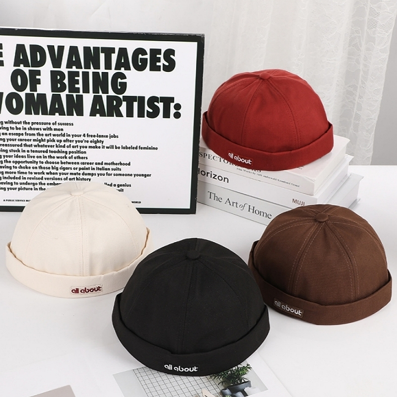 Miss_J พร้อมส่งจากกทม🎀หมวกทรงแตงโมอเนกประสงค์แบบไม่มีปีกและด้านบนกลม ปักตัวอักษรสไตล์ญี่ปุ่น