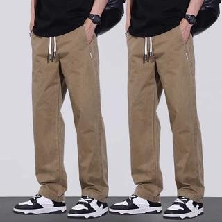 กางเกงสแล็คชาย เอวปรับได้ ผ้าไม่ยับ สีดำ ไซส์ M-4XL ขาตรงแฟชั่นย้อนยุคหลวมๆ
