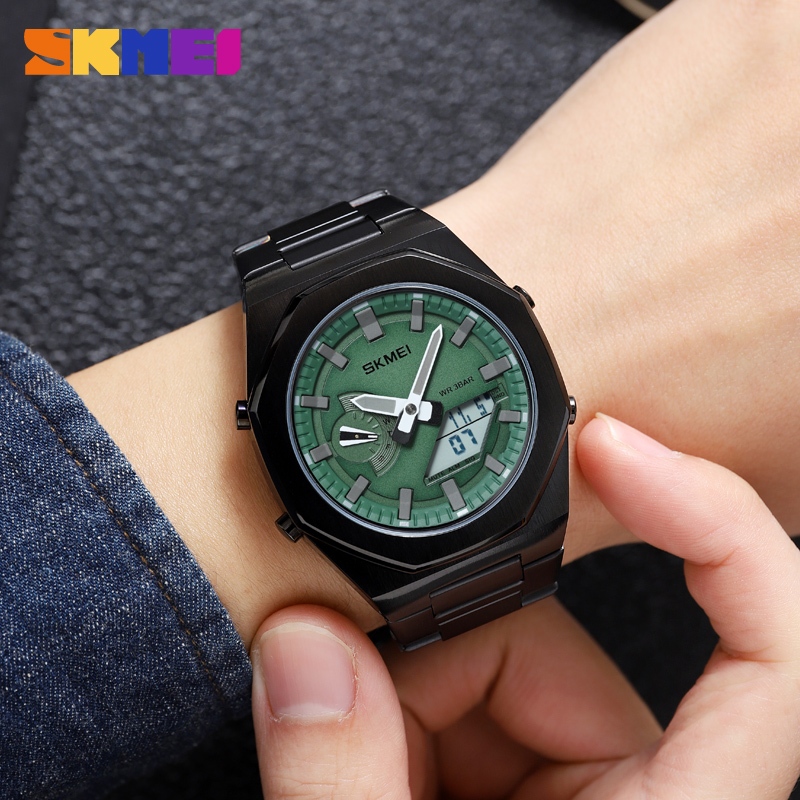 SKMEI สมี โลหะแฟชั่นจอแสดงผลแบบ คู่-เวลา ดิจิตอล นํา ส่องสว่างนาฬิกาผู้ชายและผู้หญิงกีฬานาฬิกา 1816 - รูปที่ 4