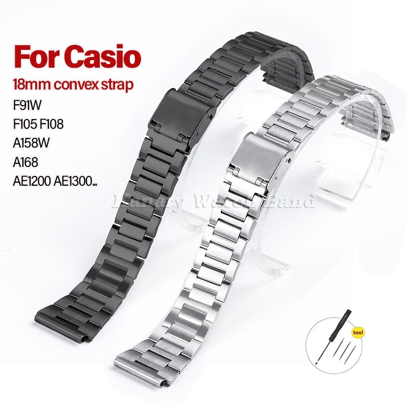 18 มม.สายนาฬิกาสแตนเลสสําหรับ Casio F91W F105 F108 A158W A168 AE1200 AE1300 นาฬิกาคลาสสิกขนาดเล็กโลหะสร้อยข้อมือผู้ชายผู้หญิงสายรัดข้อมือ