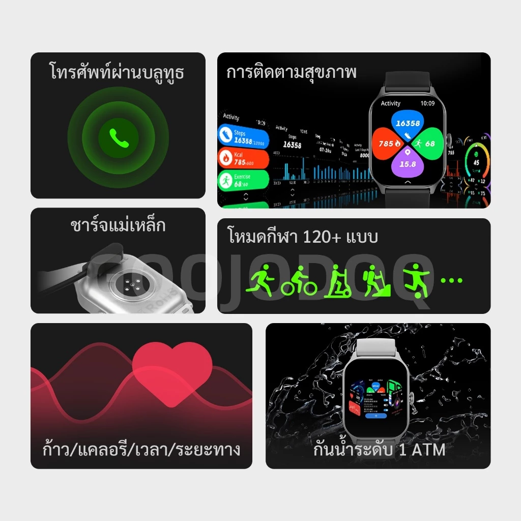 GOOJODOQ FB058 นาฬิกาสมาร์ทวอทช์ นาฬิกากีฬา ไร้สาย ชาร์จ NFC วัดอัตราการเต้นของหัวใจ หน้าจอสัมผัส thumbnail 9