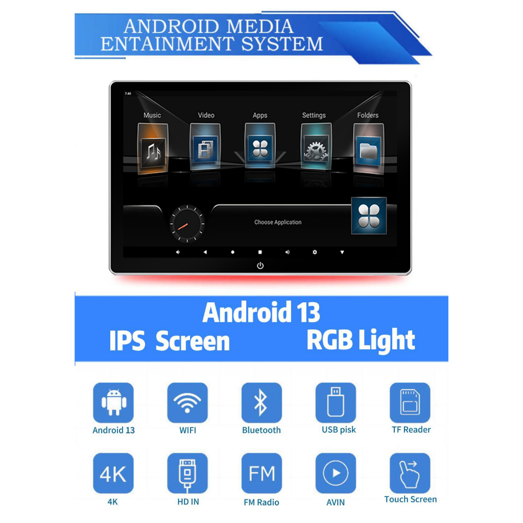 REAKO รถ Android 13 ระบบ 10.1 นิ้วจอแสดงผล IPS, 2+32GB RAM/ROM, เคลือบด้านเต็มพร้อมไฟ LED สีสันสดใส,