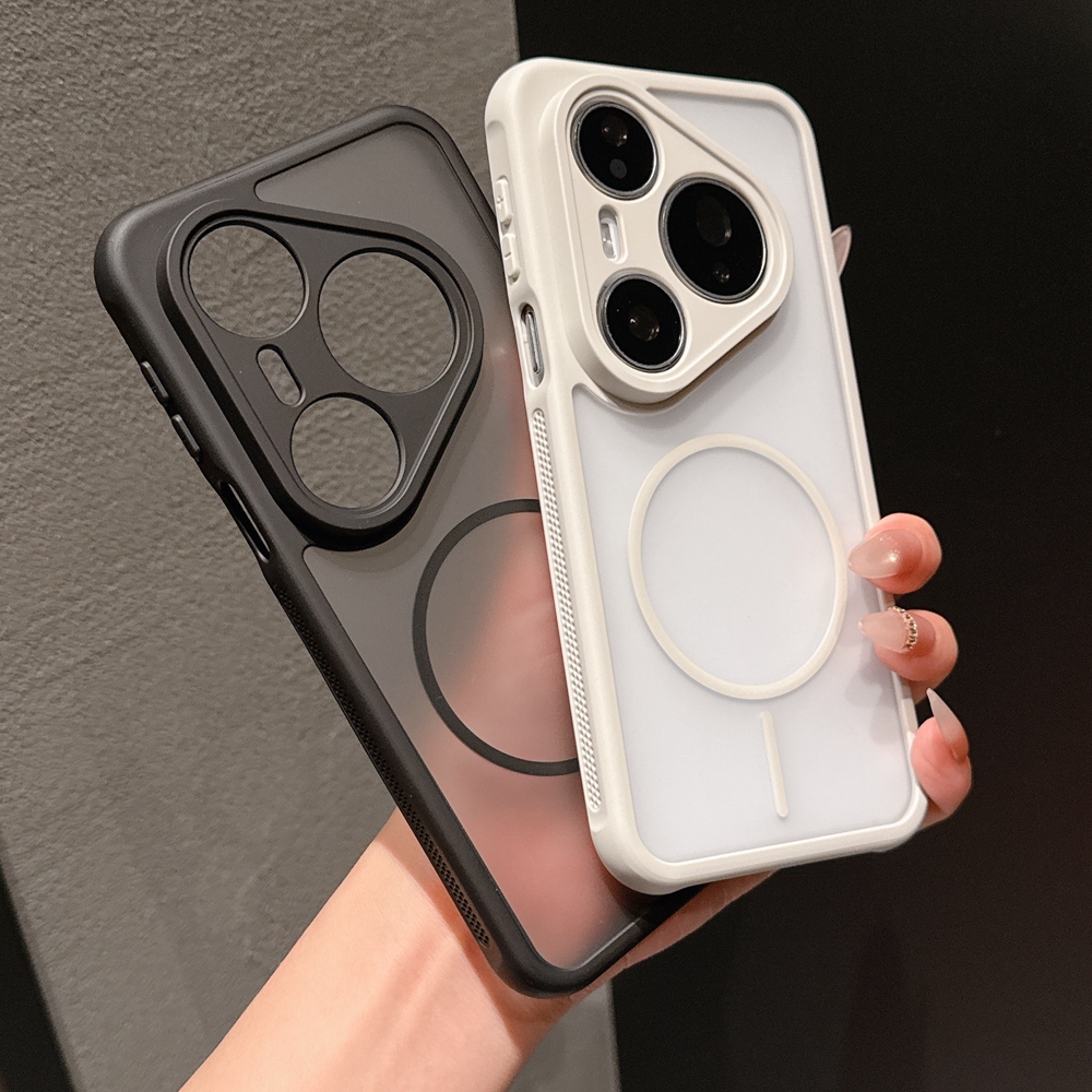 Matte Half Clear Magnetic อะคริลิคเคสโทรศัพท์สําหรับ Huawei Pura 70 80 Mate 60 70 80 Pro การกระจายความร้อน Soft TPU ขอบฝาครอบ