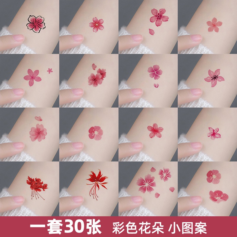 สติ๊กเกอร์สักขนาดเล็ก ลายดอกซากุระสีชมพู พีชบลอนซัม กันน้ําสำหรับทั้งชายและหญิง