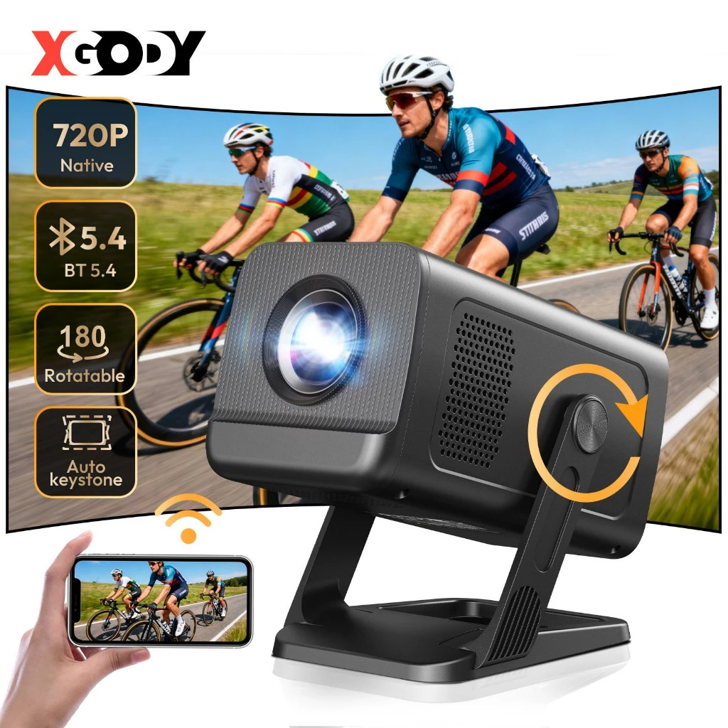 XGODY Gimbal 5 GO โปรเจคเตอร์ LCD Android 14 300ANSI 720P Built-in Speaker Netflix YouTube