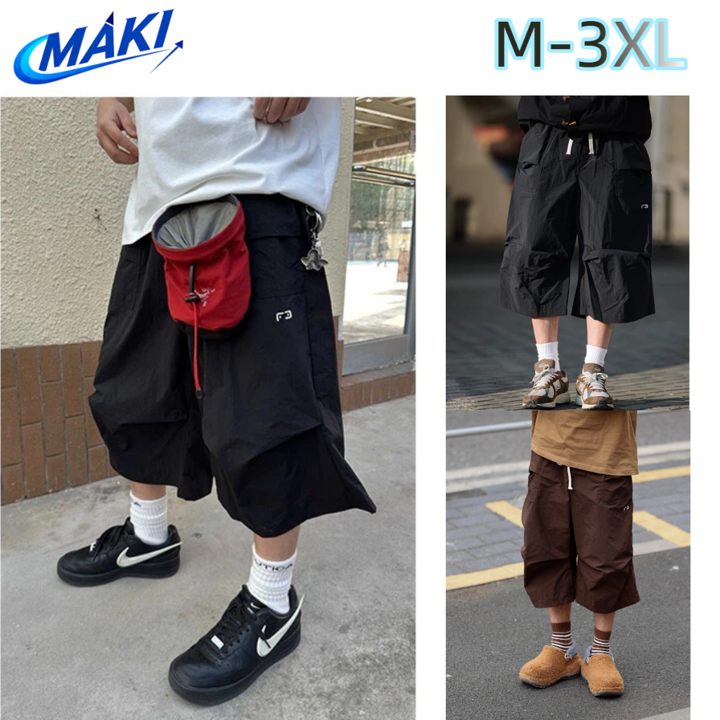 【MAKI】กางเกงขาสั้น กางเกงวอร์ม ลำลอง เอวยางยืด สำหรับผู้ชาย นุ่มสบาย หลวมและระบายอากาศได้ M-3XL แห้งเร็ว วัสดุไนลอน